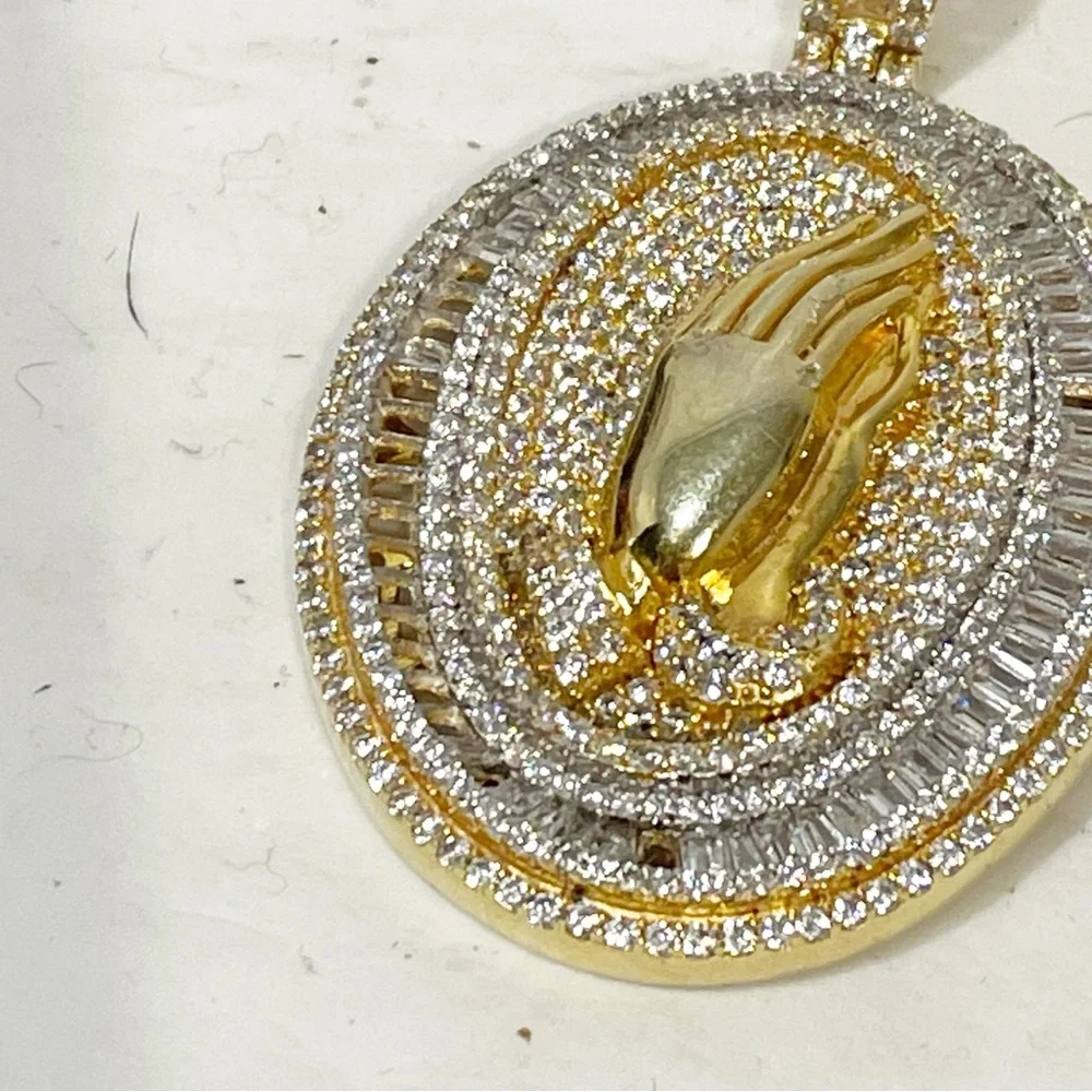 2.20Ct‎ Round Cut Moissanite Praying hands Charm Pendant 14K Yellow Gold Plated
